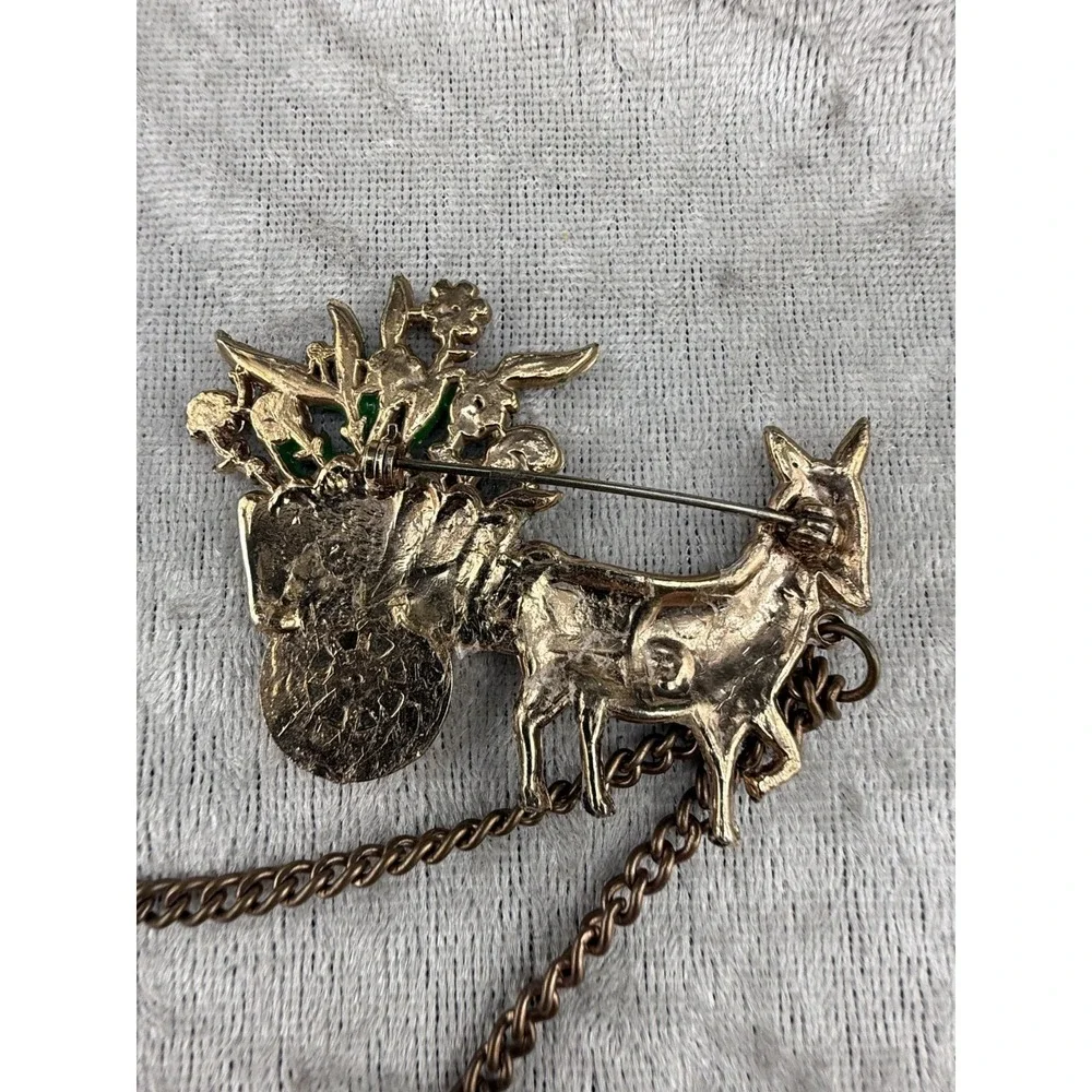 Vintage Chatelaine Style Brooch Figural Enamel Mexican Flower Gold Tone READ‎